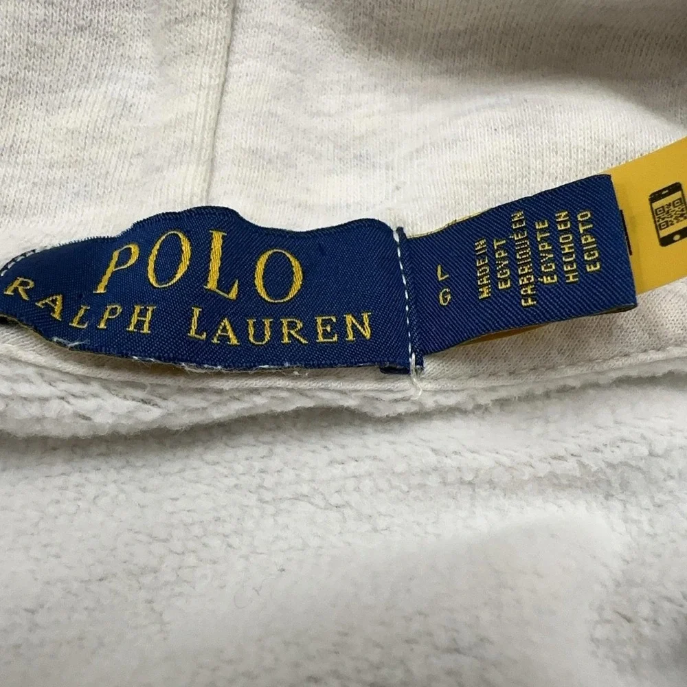 Polo Ralph Lauren Hoodie Mens Large Gray Fleece Pullover Kangaroo Pocket Logo